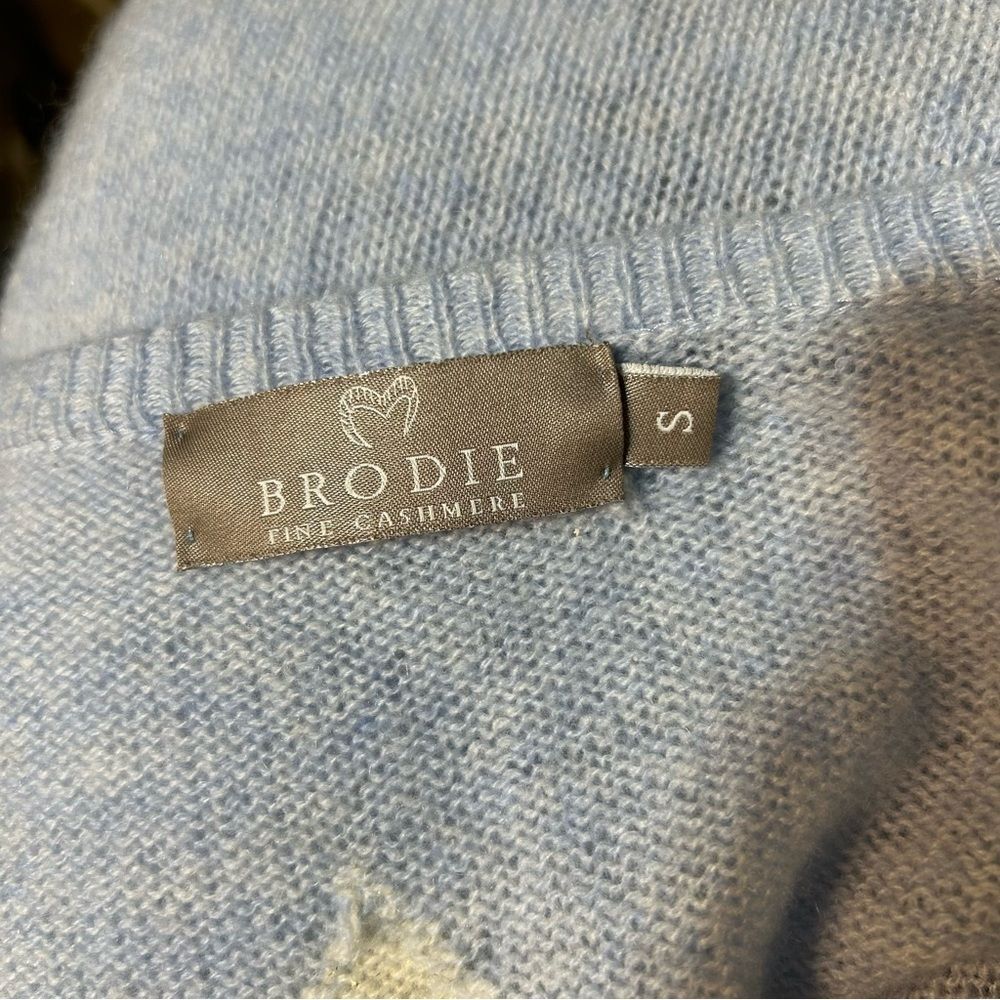 Brodie Cashmere Fine Cashmere Blue Star V-Neck Sweater Jumper Size Small - Picture 7 of 11